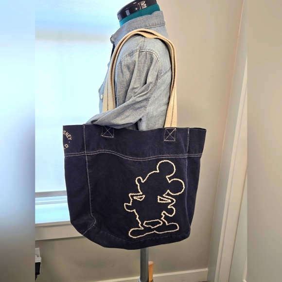 DISNEY PARKS WDW NAVY BLUE CANVAS TOTE BAG MICKEY MOUSE & PARIS BAG LOT 3 TRAVEL - Picture 2 of 16